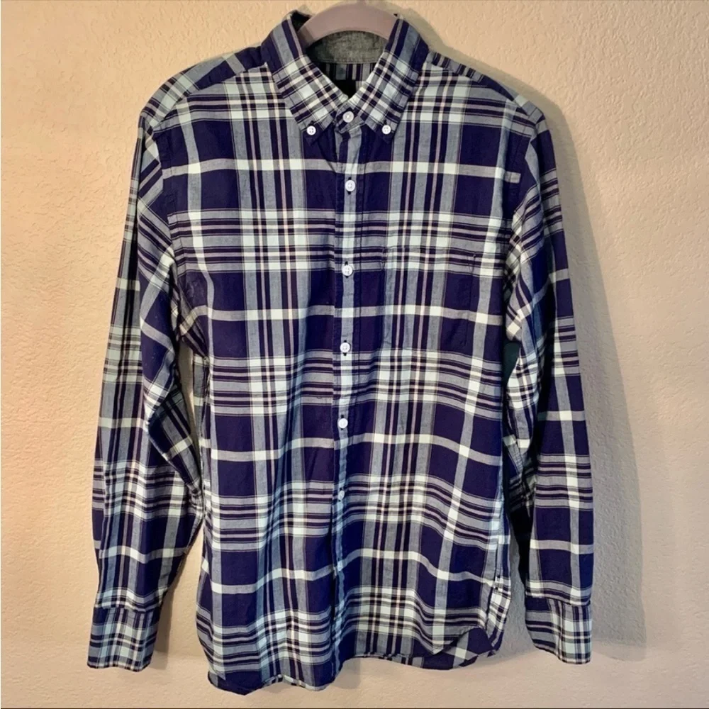 J. Crew Men Shirt Small Casual Dress Button-Up Shirt Blue Gray Plaid Long Slvs